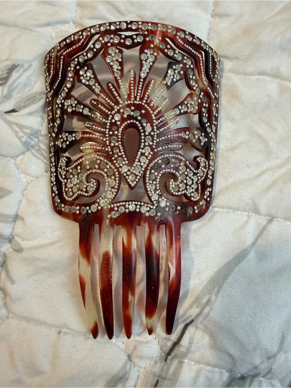 Women’s Faux Tortoiseshell Hair Comb with Crystal Accent Vintage